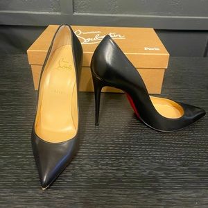 Christian Louboutin Pigalle Follies Leather 100mm Red Sole High Heel Black Pumps